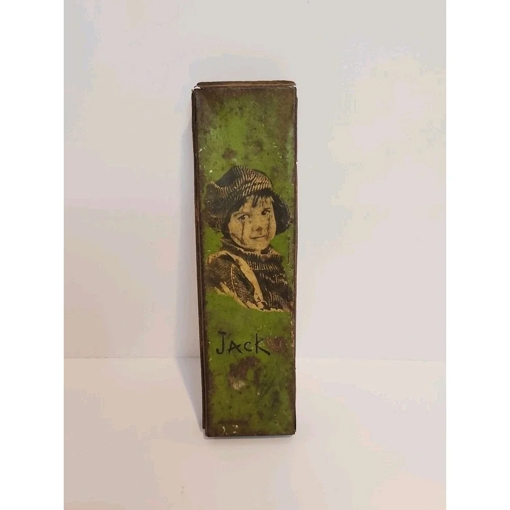 Antique 1920s Wallace Pencil Co Tin Metal Jackie Coogan Pencil Box Case W/ Pen